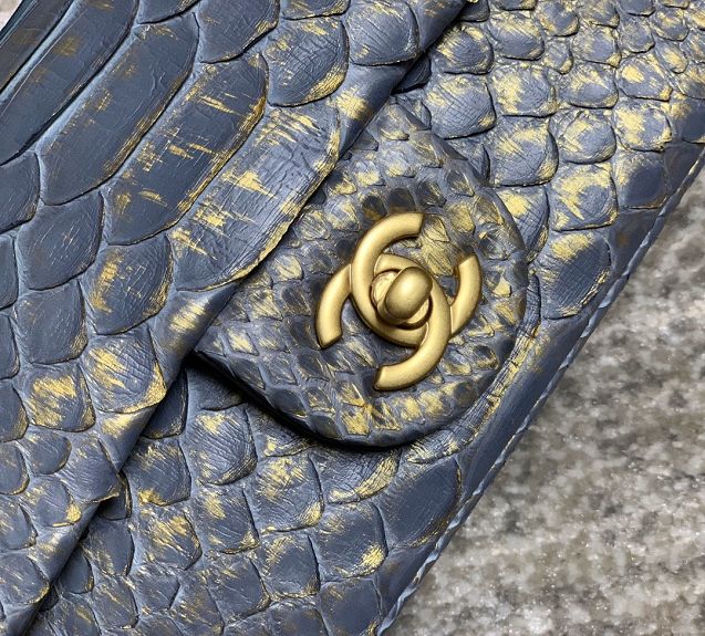 CC original python leather flap bag AS1787 dark grey&gold