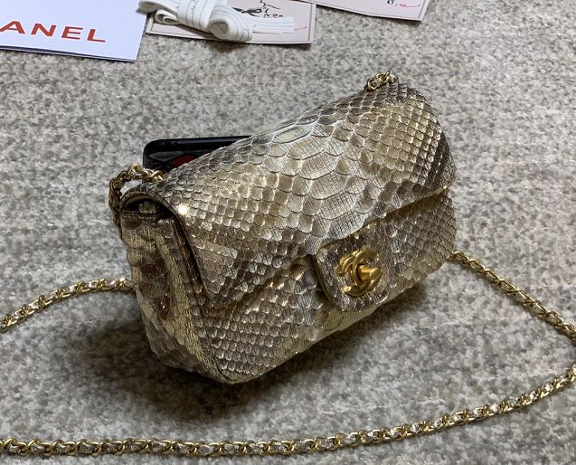 CC original python leather flap bag AS1787 gold