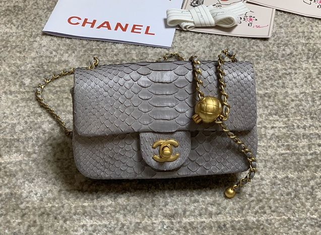 CC original python leather flap bag AS1787 grey