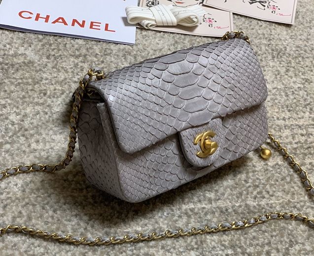 CC original python leather flap bag AS1787 grey