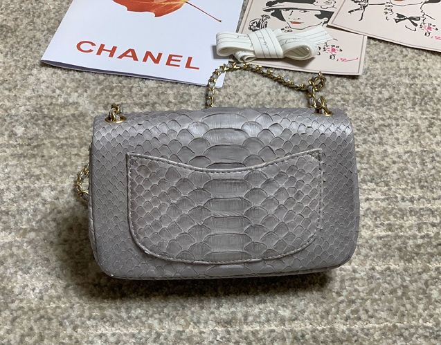 CC original python leather flap bag AS1787 grey