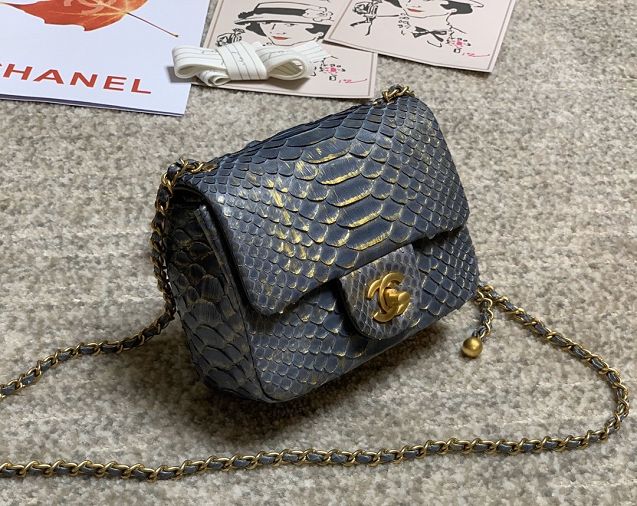 CC original python leather small flap bag AS1786 dark grey&gold