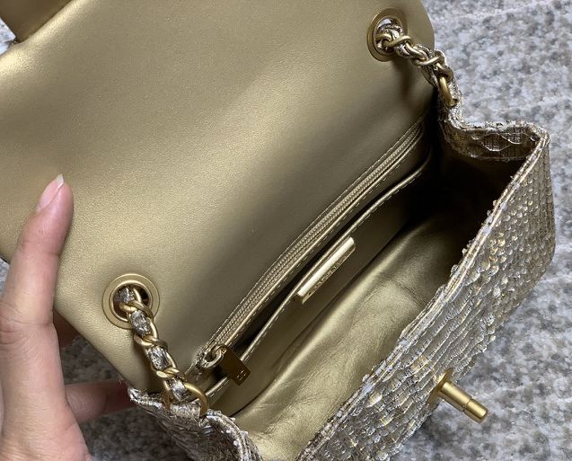 CC original python leather small flap bag AS1786 gold
