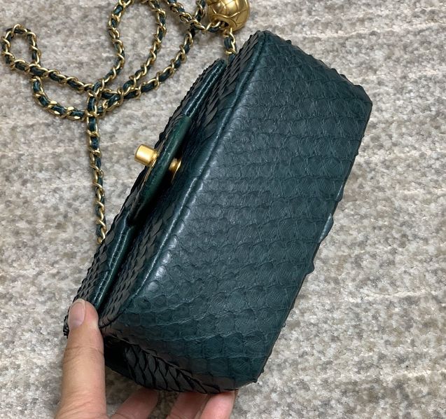 CC original python leather small flap bag AS1786 green