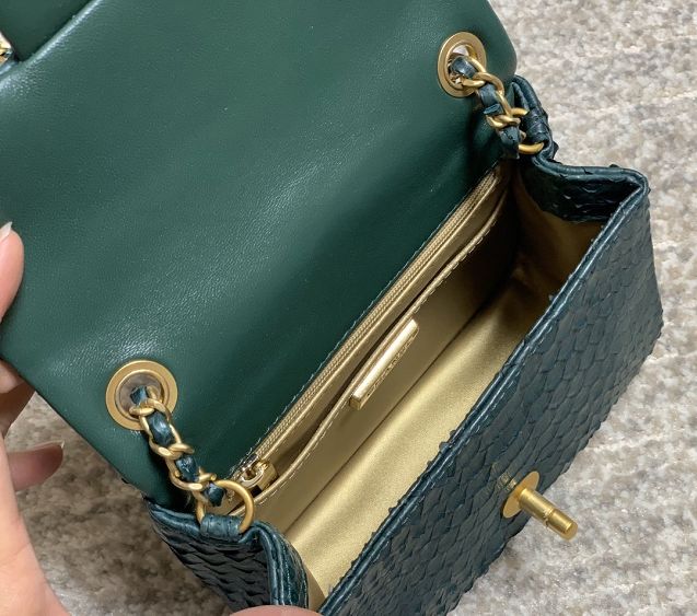 CC original python leather small flap bag AS1786 green