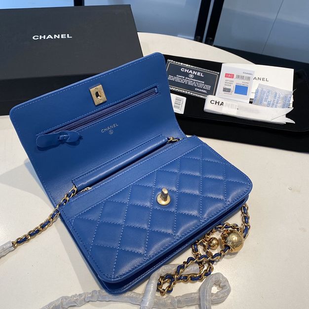 2020 CC original lambskin wallet on chain AP1450 blue