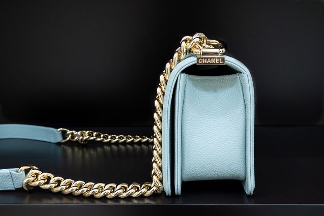 CC original customized grained calfskin boy handbag A67085 sky blue(smooth hardware)