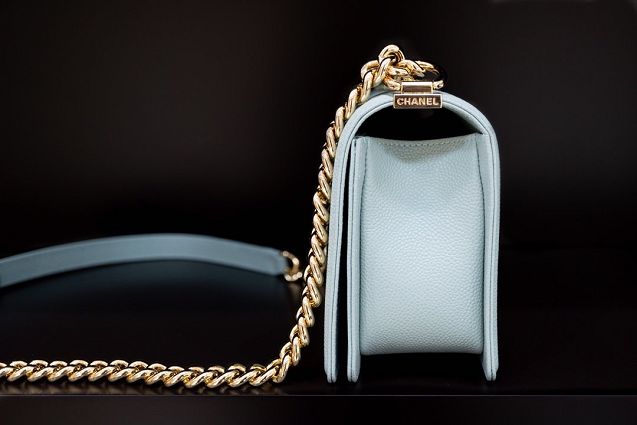 CC original customized grained calfskin boy handbag A67086 light blue(smooth hardware)