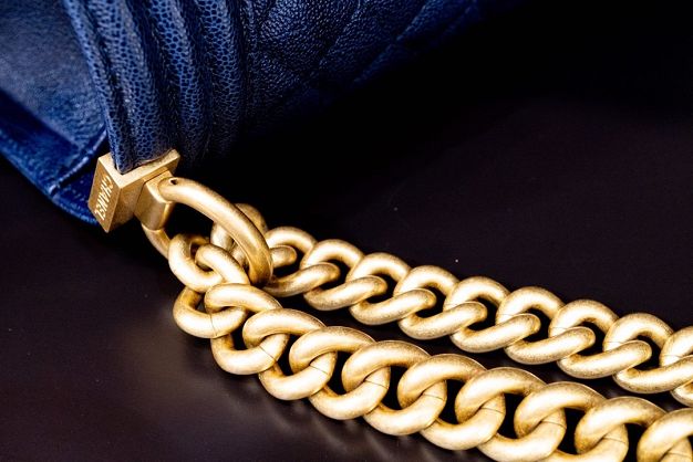 CC original customized grained calfskin boy handbag A67086 navy blue(bright gold)
