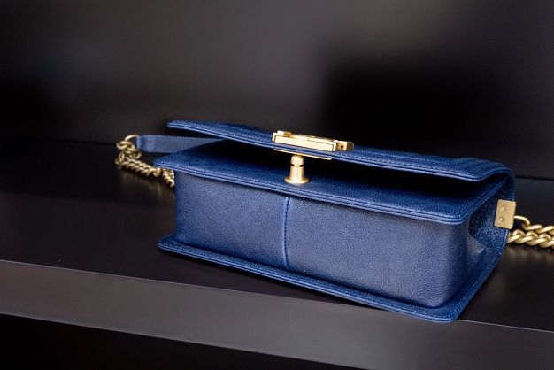 CC original customized grained calfskin boy handbag A67086 navy blue(bright gold)
