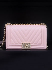 CC original customized grained calfskin boy handbag A67086-2 light pink(smooth hardware)