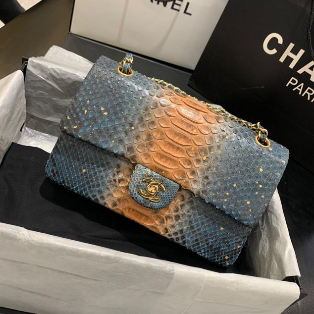 CC original python leather flap bag A01112 orange&blue