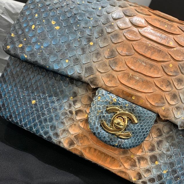 CC original python leather flap bag A01112 orange&blue