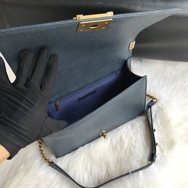 CC original grained calfskin large boy handbag 67087 navy blue
