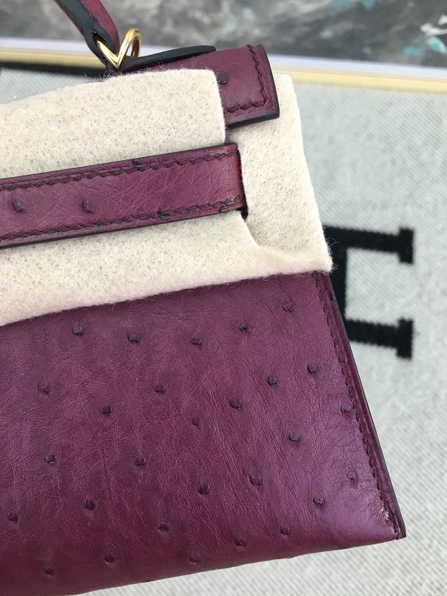 Hermes handmade genuine 100% ostrich leather kelly 19 bag K019 purple