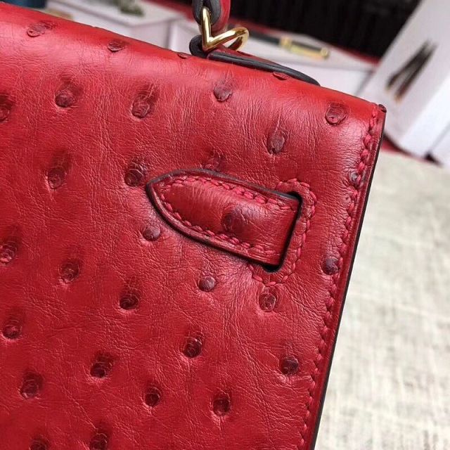 Hermes handmade genuine 100% ostrich leather kelly 19 bag K019 red