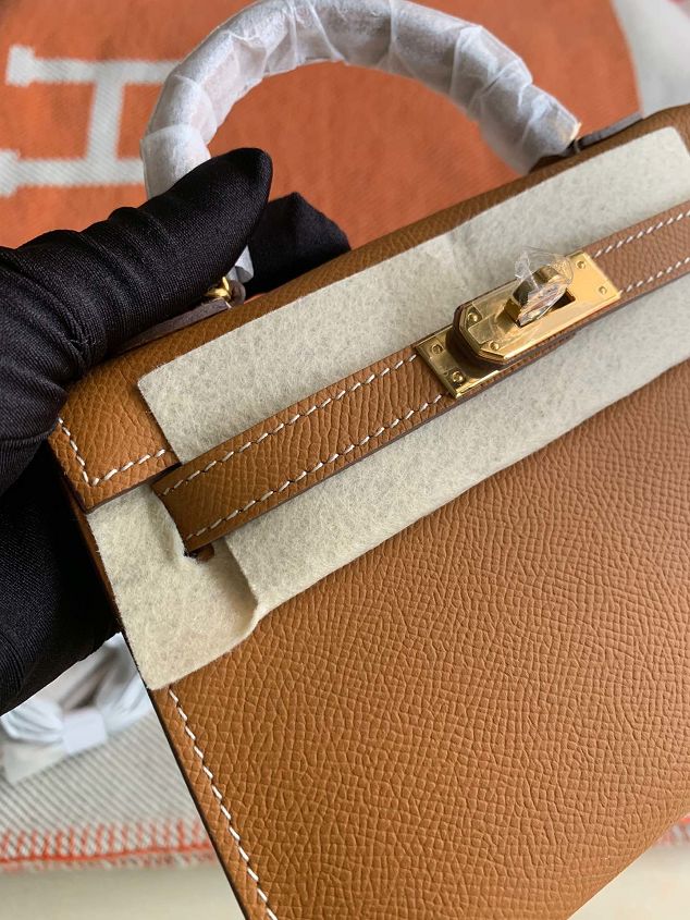 Hermes original epsom leather mini kelly 19 bag K0019 coffee