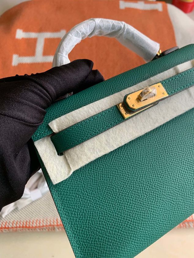 Hermes original epsom leather mini kelly 19 bag K0019 emerald