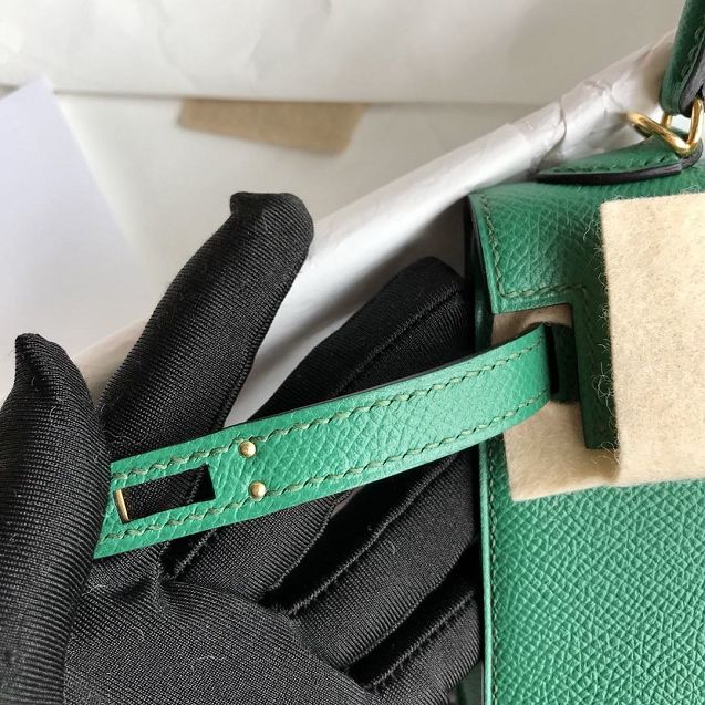 Hermes original epsom leather mini kelly 19 bag K0019 vert verigo