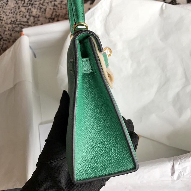 Hermes original epsom leather mini kelly 19 bag K0019 vert verigo