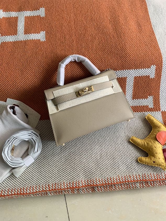 Hermes original epsom leather mini kelly 19 bag K0019 gris tourterelle