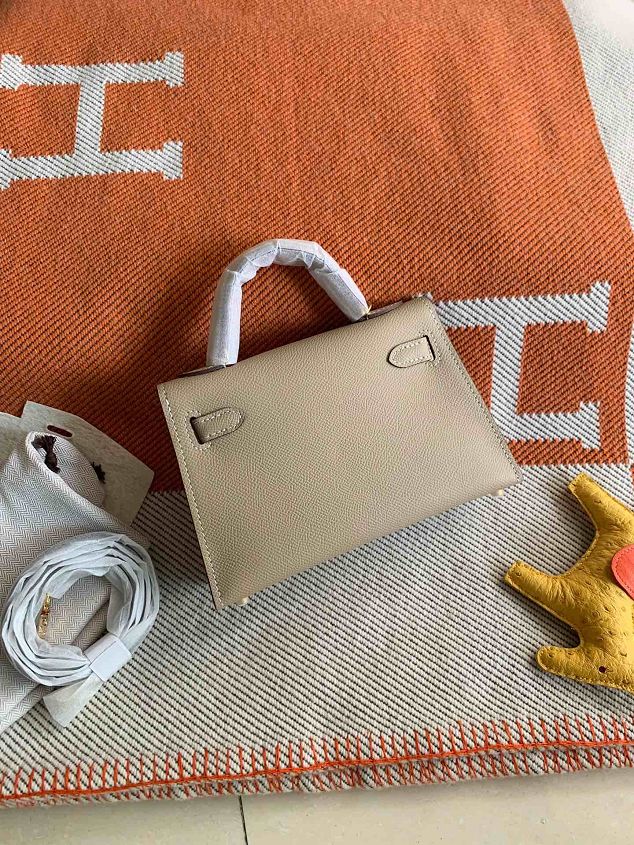 Hermes original epsom leather mini kelly 19 bag K0019 gris tourterelle