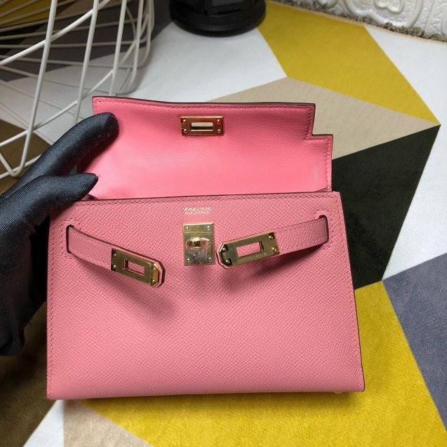 Hermes original epsom leather mini kelly 19 bag K0019 pink