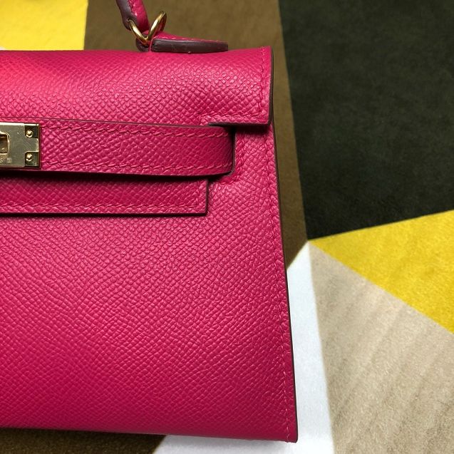 Hermes original epsom leather mini kelly 19 bag K0019 rose red
