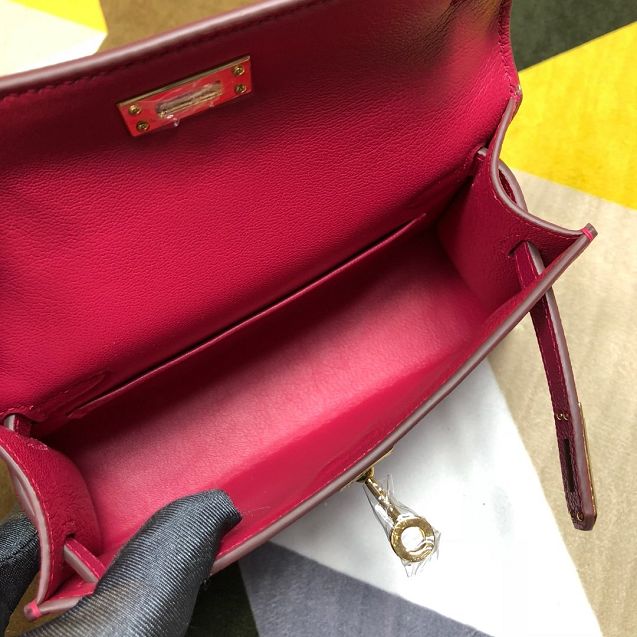 Hermes original epsom leather mini kelly 19 bag K0019 rose red