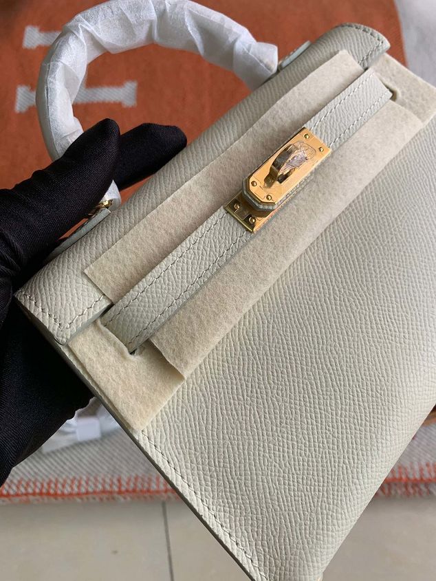 Hermes original epsom leather mini kelly 19 bag K0019 white