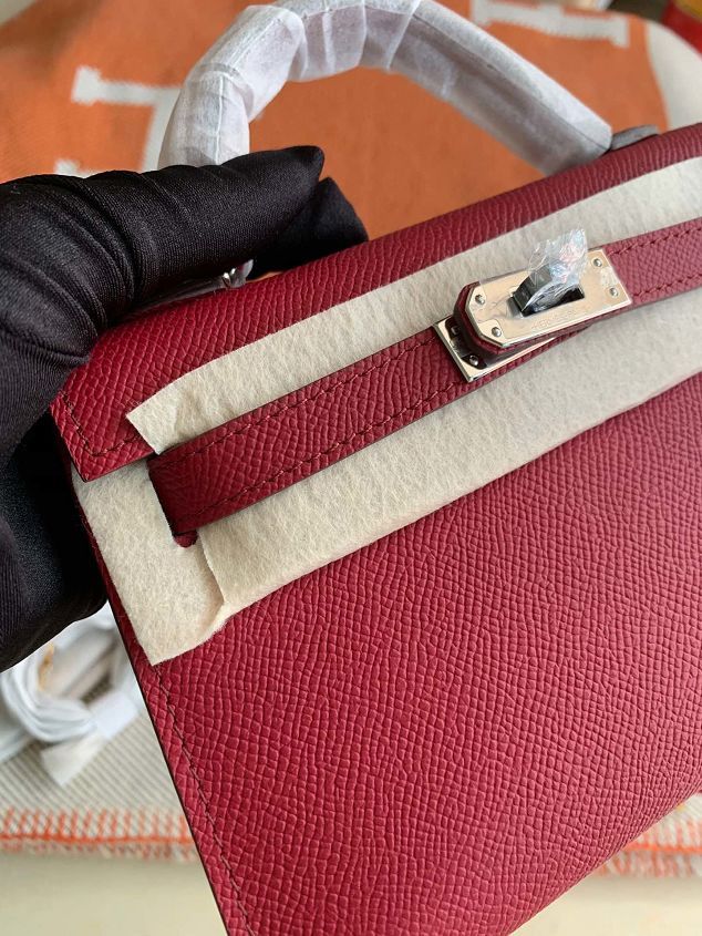 Hermes original epsom leather mini kelly 19 bag K0019 bordeaux