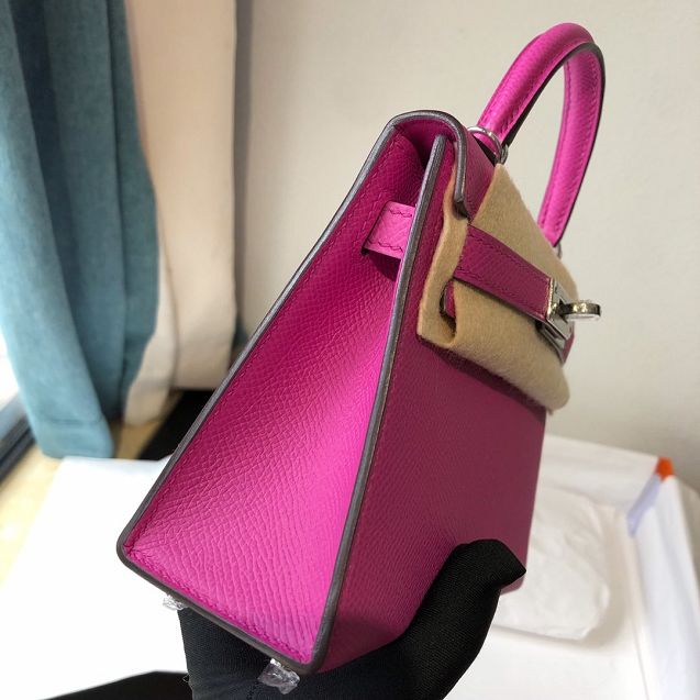 Hermes handmade original epsom leather mini kelly 19 bag H0190 hot pink