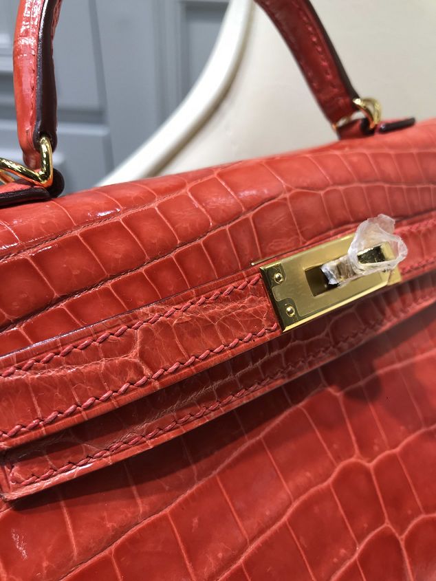 Top hermes 100% genuine crocodile leather mini kelly bag K0019 red