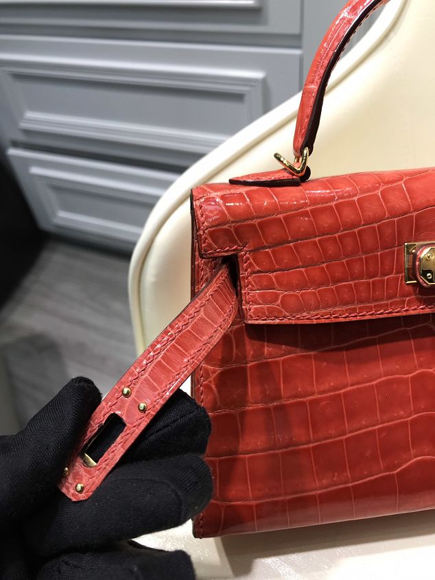 Top hermes 100% genuine crocodile leather mini kelly bag K0019 red