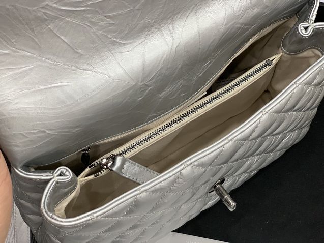 CC original aged calfskin large coco handle bag A92991 silver