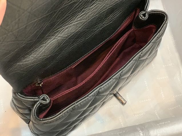 CC original aged calfskin small coco handle bag A92990 black