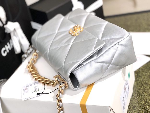 2020 CC original lambskin 19 large flap bag AS1161 silver