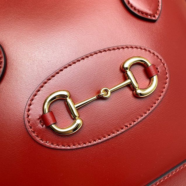 GG original calfskin horsebit 1955 small top handle bag 621220 red