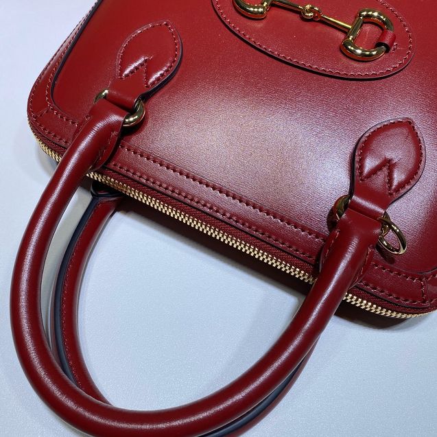 GG original calfskin horsebit 1955 small top handle bag 621220 red