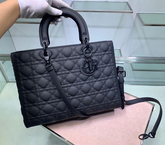 Dior original lambskin large lady dior ultra-matte bag M0566 black