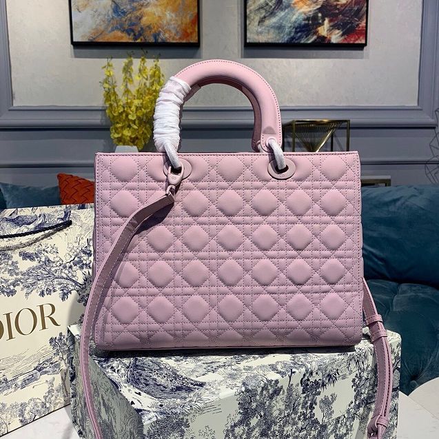 Dior original lambskin large lady dior ultra-matte bag M0566 pink