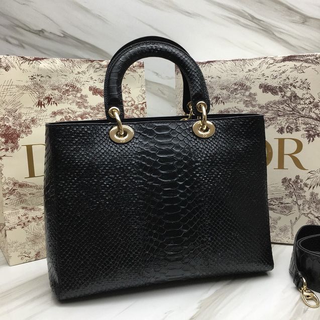 Dior original python leather large Lady dior bag black 44560 black