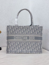 Dior original canvas medium book tote oblique bag M1296 light grey