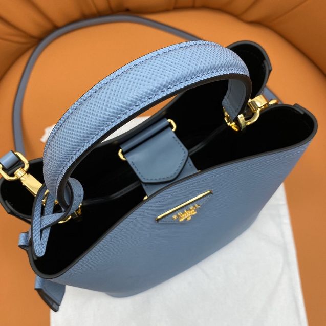 Prada original saffiano leather medium panier bag 1BA212 sky blue