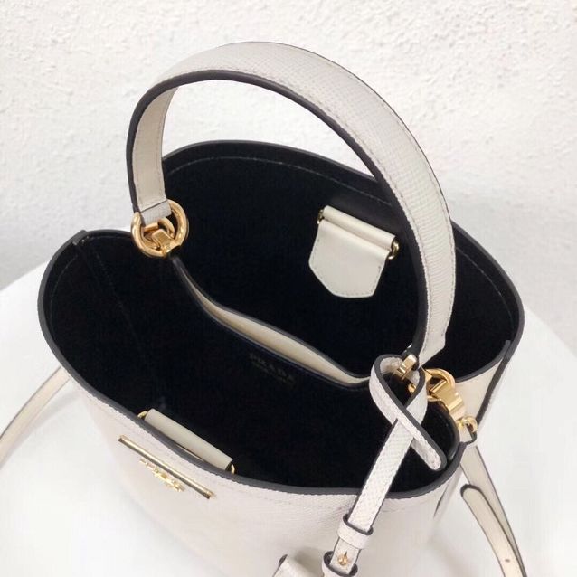 Prada original saffiano leather medium panier bag 1BA212 white