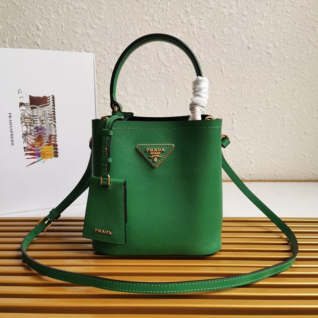 Prada original saffiano leather small panier bag 1BA217 green