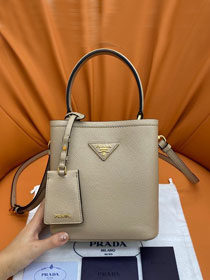 Prada original saffiano leather small panier bag 1BA217 light grey