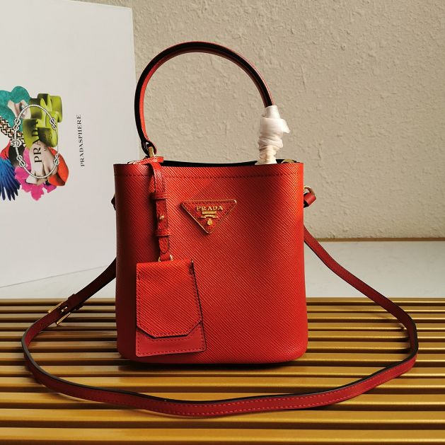 Prada original saffiano leather small panier bag 1BA217 red