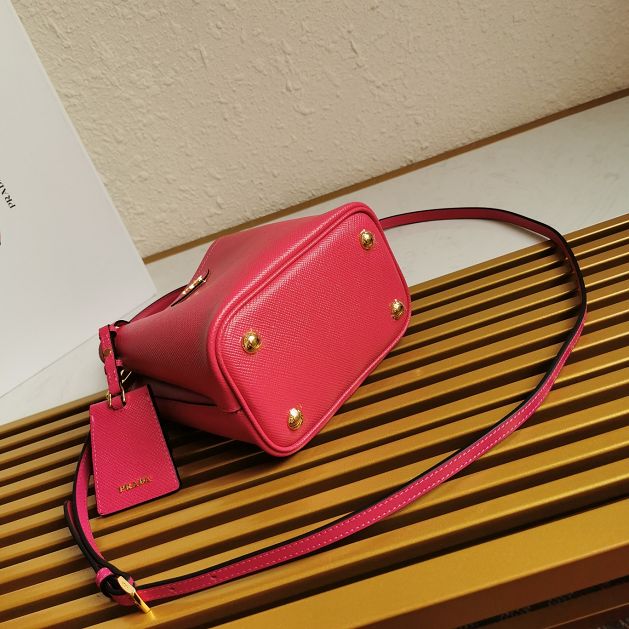 Prada original saffiano leather small panier bag 1BA217 rose red
