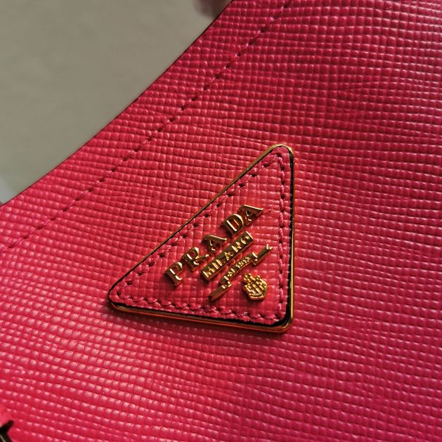 Prada original saffiano leather small panier bag 1BA217 rose red